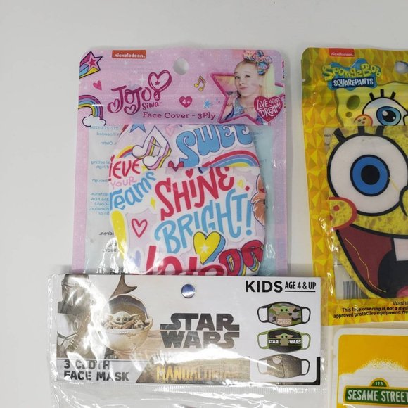 6 Cloth Reusable Mask Face Coverings for Kids - Star Wars (3pk) , Elmo, Spongebo - Picture 3 of 7